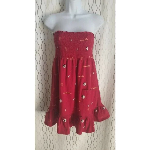 es COLLEGE CLASSICS SUNDRESS STRAPLESS FS Seminole Red White Strips Size XL - Picture 2 of 12